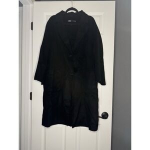 Zara Wool Long Pea Coat Xl Black No Hood